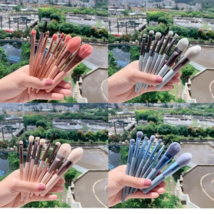 Makeup Brushes Mini Portable Synthetic Fiber Bristles Wood Handle Aluminum Tube PU Leather Case Face Eye Beauty Tools