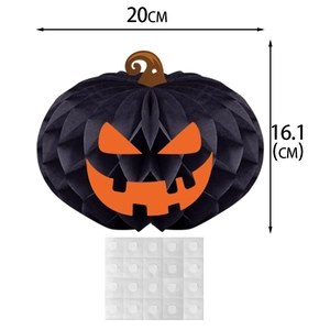 Detail view of a 20cm Halloween paper honeycomb pumpkin with specific size markings