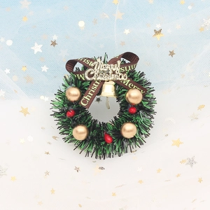 Mini Christmas Wreath Decorations For Cake Toppers Dollhouse Accessories With Red Bows Gold Bells Plastic Hanging Ornaments