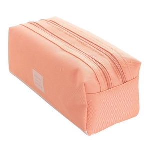 Pink double-layer oxford canvas stationery bag with handle and side study label