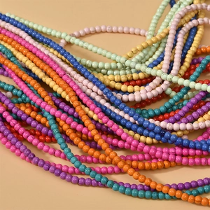 Strands of colorful 3mm round turquoise beads for DIY jewelry making in various vibrant tones