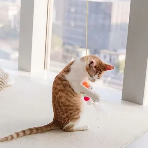 Elastic door-hanging swing cat toy with colorful plush balls for interactive indoor pet play