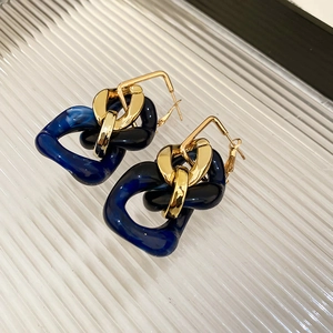 Detailed macro view of vintage geometric acrylic tassel earrings with golden metal rings