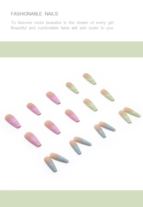 Long ballerina press-on nails with colorful pastel gradients and white arc line details