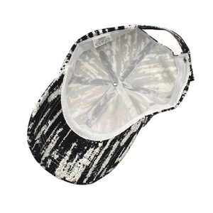 Tie-dye black and white striped cotton baseball cap with high-quality interior stitching
