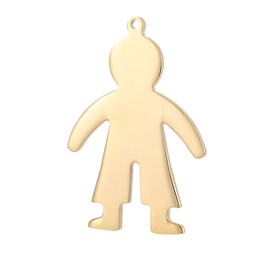 Polished gold-plated titanium steel girl-shaped pendant with a smooth metallic finish