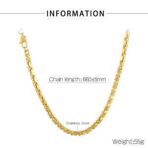 Detailed size specifications for the golden stainless steel chain necklace