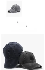 Detailed macro view of retro baseball cap with 3D embroidery and distressed ripped details