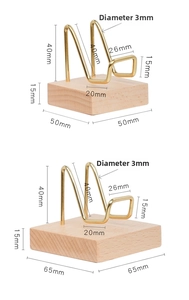 Detailed size chart for walnut wood mineral display stands in two specific dimensions