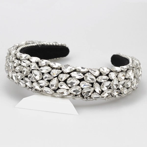 Baroque padded headband with sparkling clear rhinestones on wide velvet band