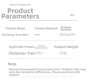 Detailed specifications chart for 120cm burlap Christmas tree skirt with red plaid trim