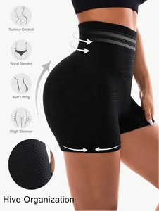 Women High Waist Yoga Shorts Tummy Control Butt Lifting Seamless Honeycomb Textured Breathable Quick Dry Fitness Running Workout Bottoms