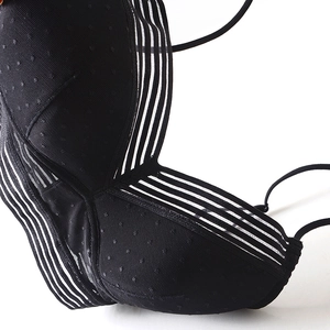 U-shaped backless mesh bra in black featuring breathable polka dot texture and elastic bands