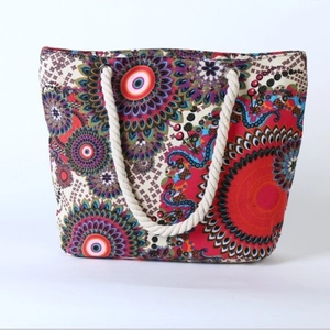 Bohemian Ethnic Print Canvas Tote Bag Mandala Pattern Large Capacity Shoulder Handbag With Cotton Rope Straps For Women