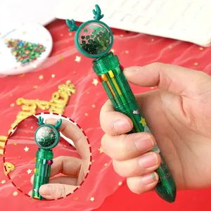 Christmas themed 10-color retractable ballpoint pen with cute reindeer shaker top