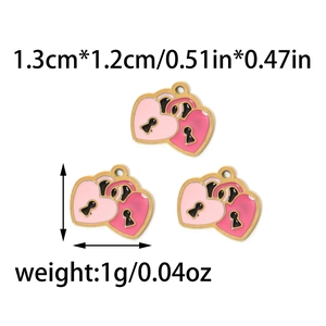 Pink enamel heart charms in 304 stainless steel for DIY jewelry with size and weight specs