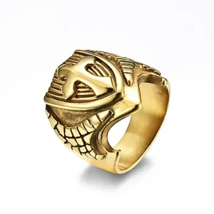 Men Retro Titanium Steel Cross Shield Signet Ring Bold Punk Gothic Embossed Polished Biker Ring Masculine Fashion Jewelry
