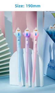 Detailed view of three macaron-colored bird gel pens with glowing LED cartoon toppers