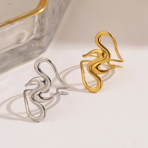 Bague Ajustable Ouverte Ligne Ondulée Acier Inoxydable Minimaliste Géométrique Bijoux Tendance Pour Femmes