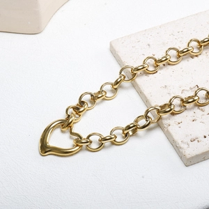 Polished gold-tone chunky O-chain necklace with large hollow heart pendant for women