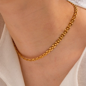 Collier Chaîne Géométrique Rétro Français Plaqué Or 18K Acier Inoxydable Bijoux Clavicule Femmes