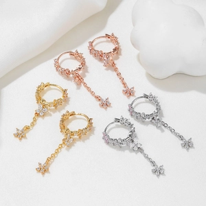 Exquisite flower tassel drop earrings in rose gold, gold, and silver finishes with zircons