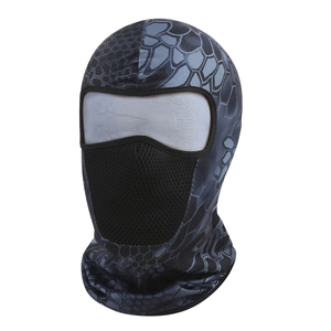 Close-up of breathable mesh fabric and python camo pattern on tactical face mask