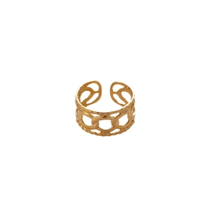 Minimalist adjustable gold chain hollow ring in polished stainless steel for women
