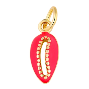 Red enamel shell pendant with golden hollow base for necklaces and jewelry making