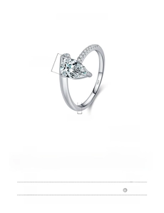 Macro shot of 925 sterling silver pear-shaped diamond ring with 1.4mm band detail