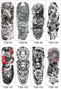 Detail showing eight realistic full arm waterproof tattoo stickers in various designs