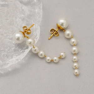 Elegant Artificial Pearl Tassel Drop Earrings For Women Stainless Steel 18K Gold Plated Long Dangle Jewelry Fashion