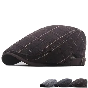 Men's Vintage Plaid Flat Cap Retro British Style Adjustable Duckbill Beret Newsboy Hat Outdoor Sunshade Polyester