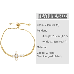 Details des verstellbaren Gold-Kreuzarmbands mit Zirkonia und Schiebeverschluss