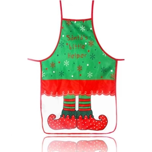 Christmas Santa's Little Helper apron with festive green and white elf leg patterns