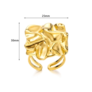 18K gold-plated titanium steel lava wrinkle ring with an adjustable double-layer open band