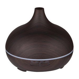 Dark wood grain ultrasonic aroma diffuser with 4 timer settings and mist control function