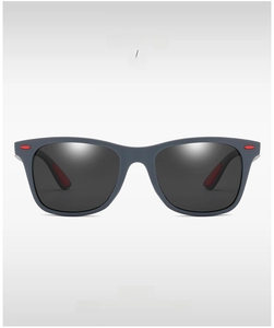 Detail shot of classic gray-black polarized sunglasses YS-P21 on a clean gradient background