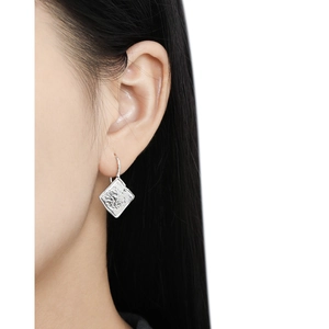 Lava texture square stud earrings in S925 sterling silver with sparkling crystal inlay