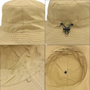Dettaglio cappello parasole kaki con coulisse regolabile e cuciture rinforzate sul bordo