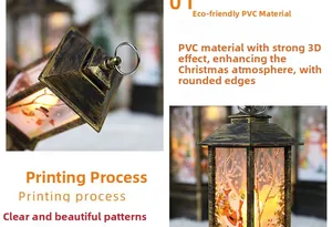 Detail of Christmas lantern made of eco-friendly PVC with festive printed patterns