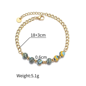 Detail of 18K gold beaded chain bracelet with colorful 0.6cm synthetic stone beads