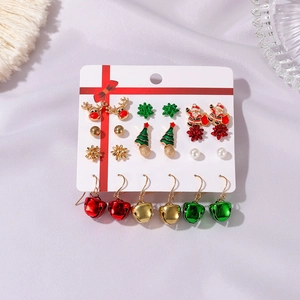 Christmas earring set with Santa, reindeer and bells, 9 pairs of holiday jewelry