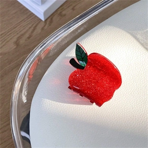 Red Apple Shape Hair Claw Clip Glitter Acrylic Fruit Design Hairpin For Women Girls Cute Festive Hair Accessory