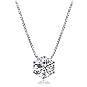 Classic zircon pendant necklace with six-prong setting on a silver box chain