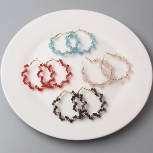 Fashion Large Hoop Earrings With Alloy And Faceted Crystal Beads Geometric Minimalist Style For Women