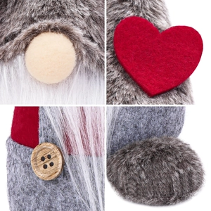 Valentine Gnomes plush decor with grey faux fur and heart detail on white background