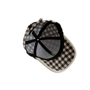 Houndstooth check baseball cap for kids with brown pattern and internal support structure
