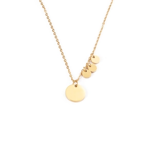 Polished gold stainless steel necklace with one large and three small circle pendants