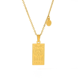 Minimalist 18k gold plated stainless steel Aries square pendant necklace for women